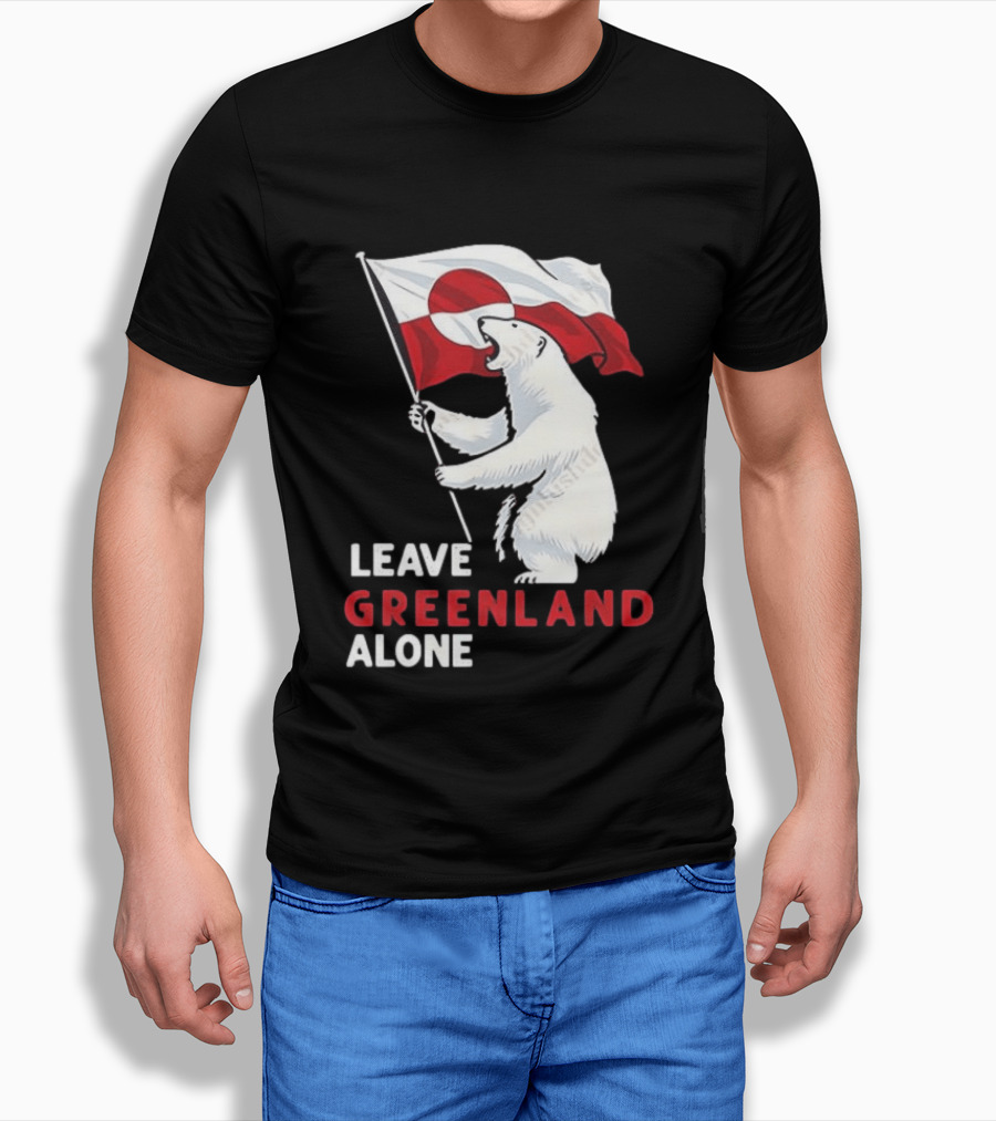Leave Greenland Alone Polar Bear Holding Flag T-Shirt