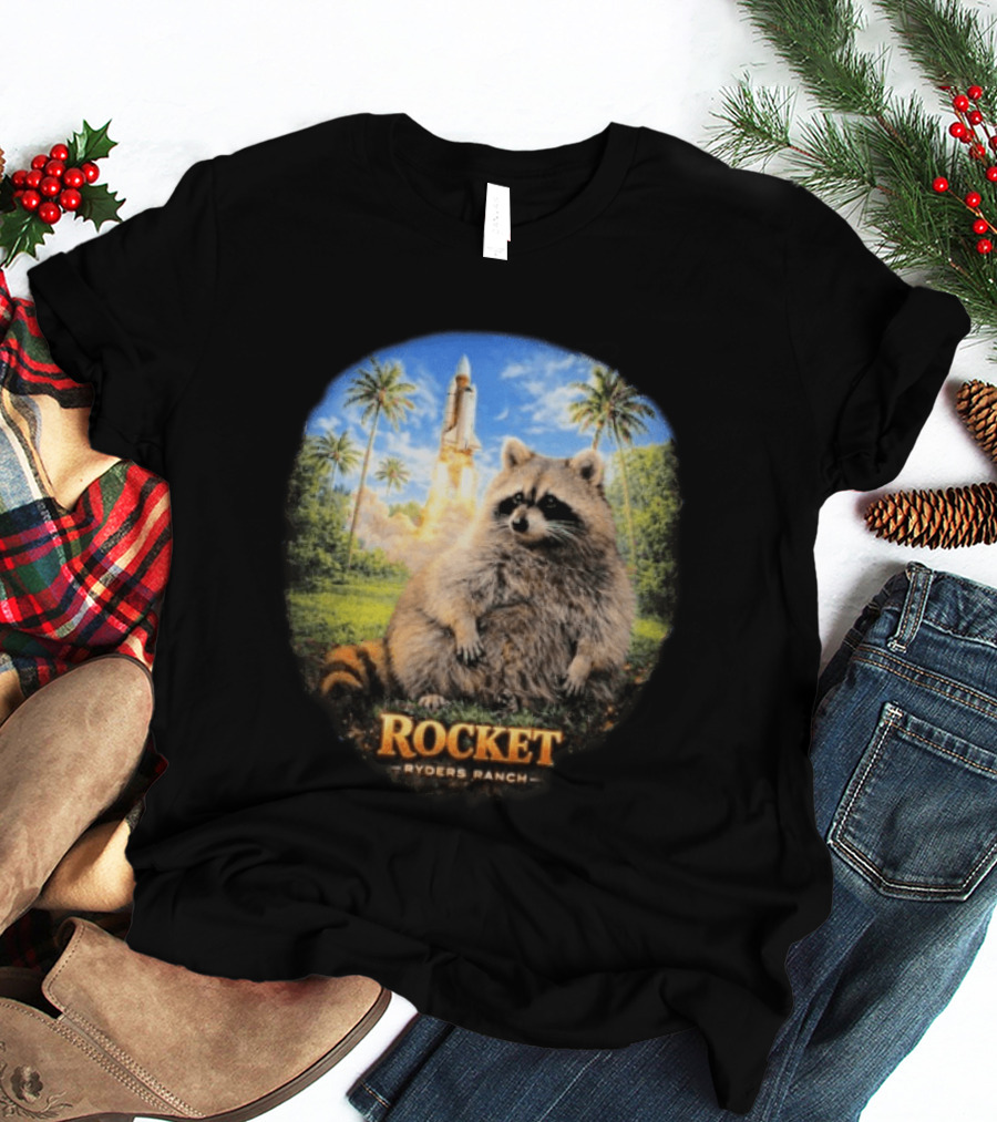 Rocket Raccoon Space Launch Tylernolantattoos Ryders Ranch T-Shirt