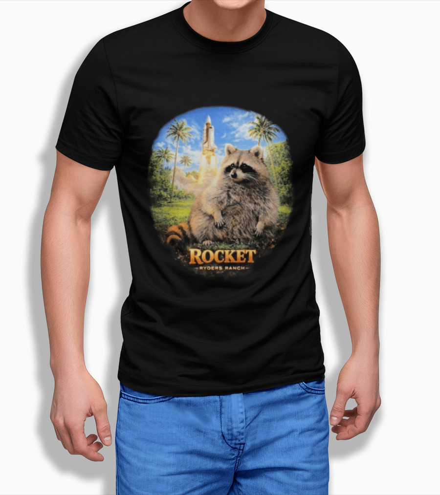 Rocket Raccoon Space Launch Tylernolantattoos Ryders Ranch T-Shirt