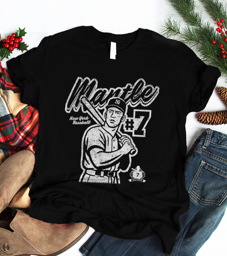 Mickey Mantle New York Yankees #7 Vintage Baseball T-Shirt