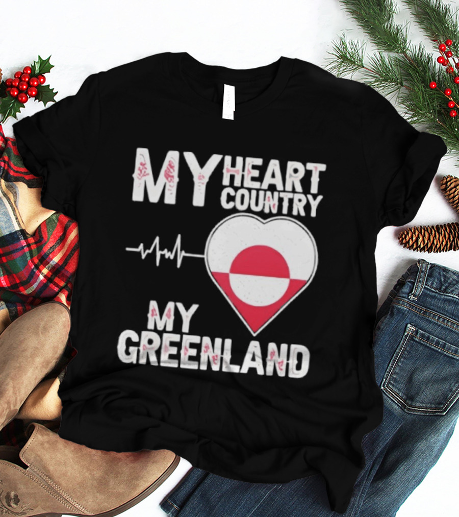 My Heart Country Heartbeat My Greenland Flag Love T-Shirt
