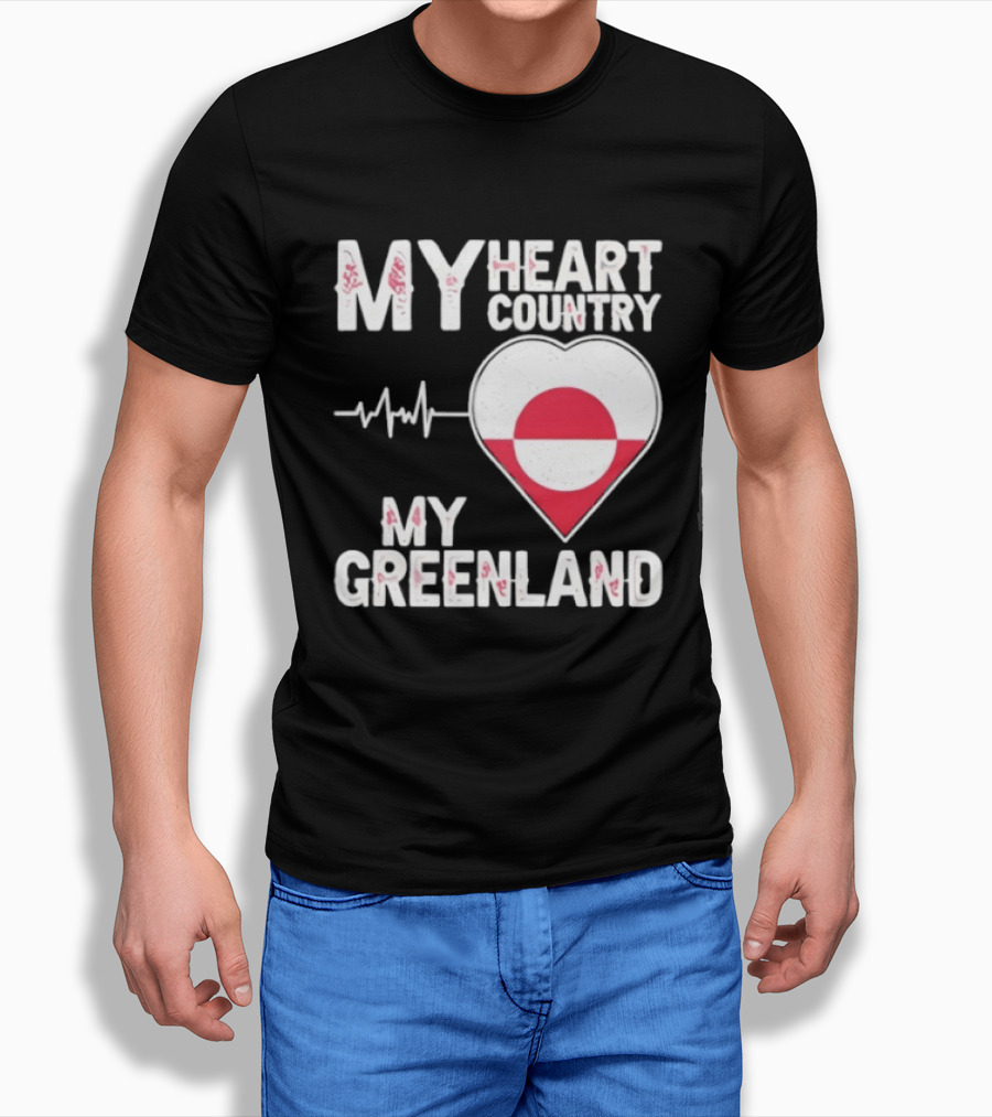 My Heart Country Heartbeat My Greenland Flag Love T-Shirt