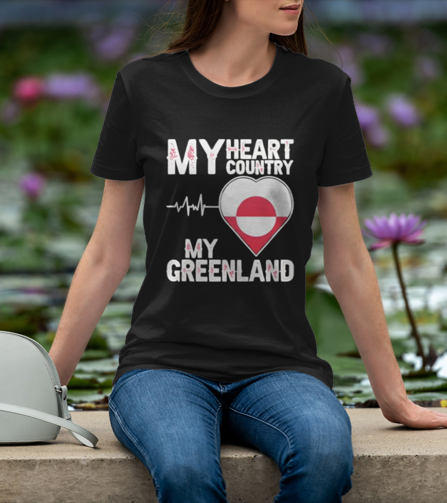 My Heart Country Heartbeat My Greenland Flag Love T-Shirt