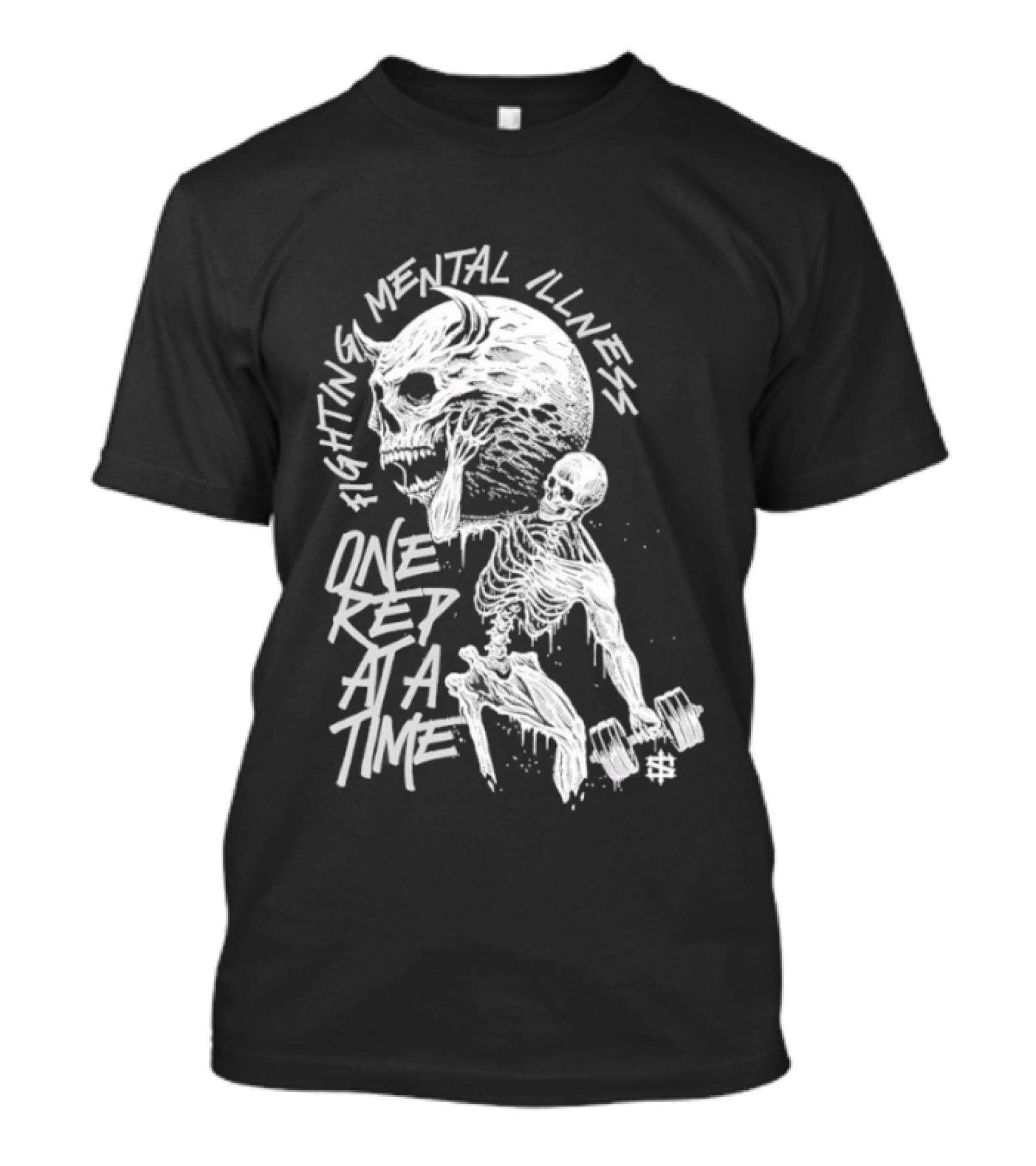 Fighting Mental Illness One Rep At A Time Skeleton With Lifting Skull T-Shirt