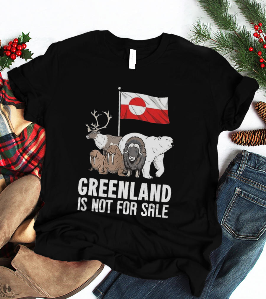 Greenland Wildlife And Flag With Reindeer Walrus Polar Bear Boasting Local Pride T-Shirt
