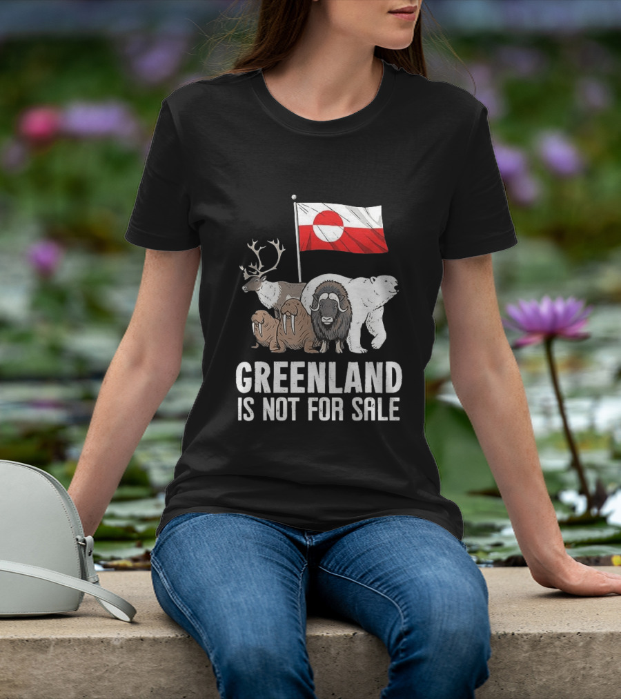 Greenland Wildlife And Flag With Reindeer Walrus Polar Bear Boasting Local Pride T-Shirt