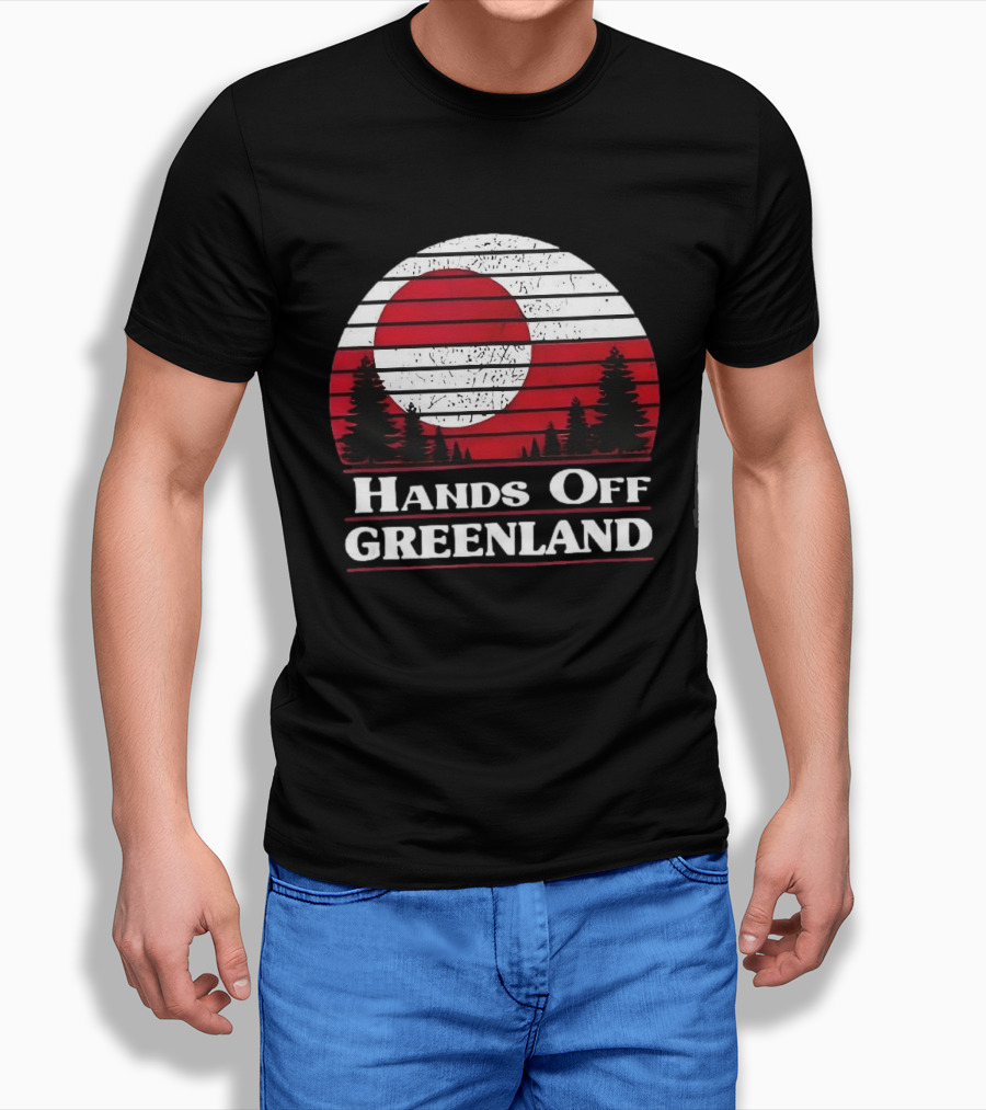 Hands Off Greenland Red And White Retro Pine Trees T-Shirt