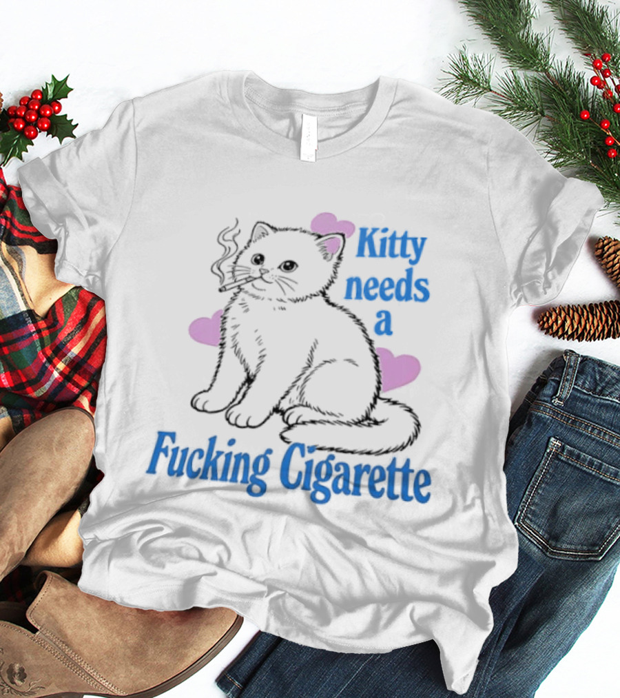 Kitty Needs A Fucking Cigarette Smoke Cloud Comic T-Shirt