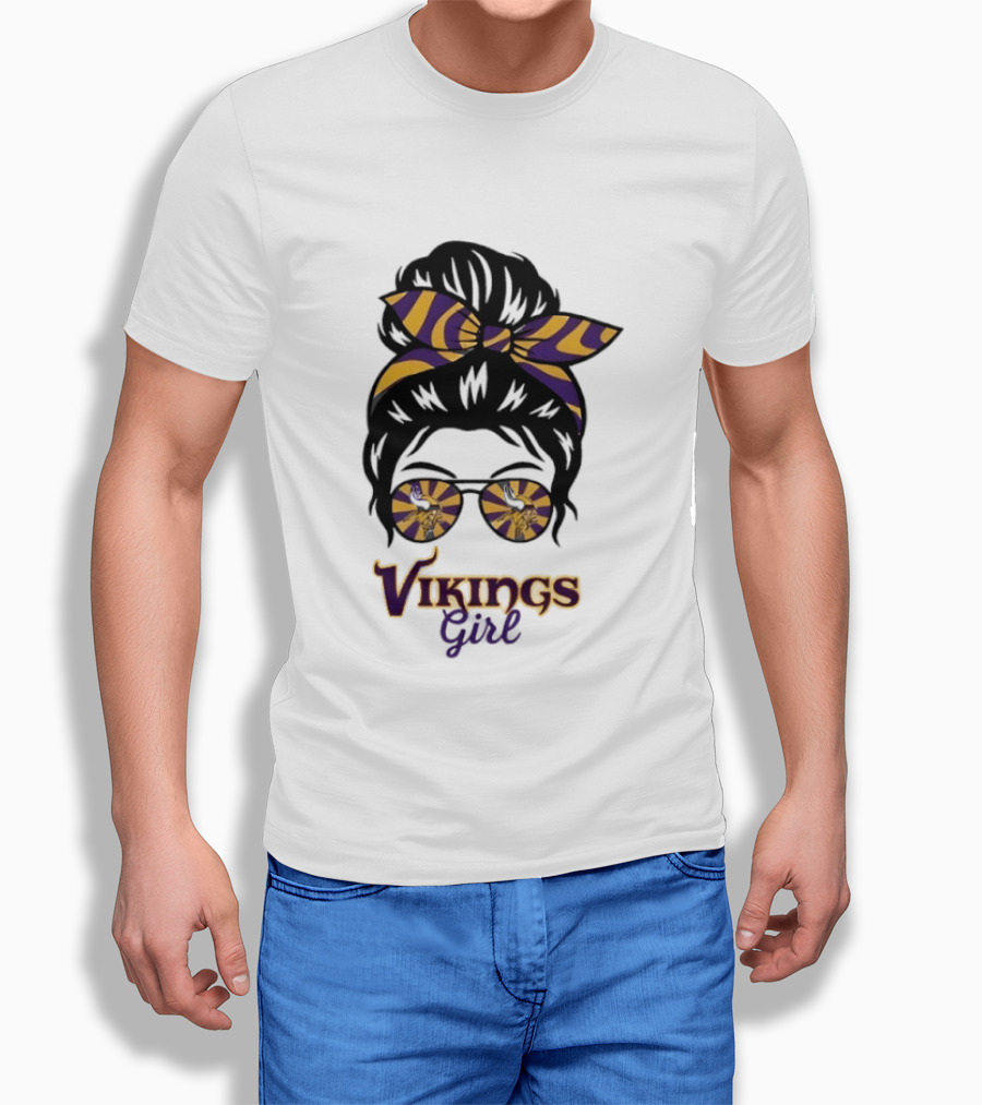 Minnesota Vikings Girl Messy Bun Sunglasses Fan T-Shirt
