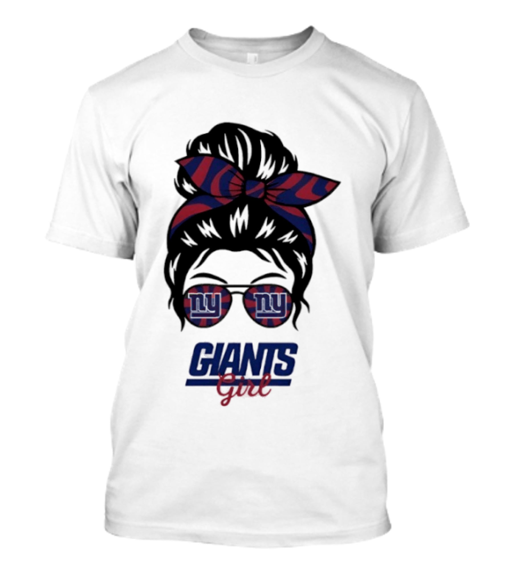 New York Giants Girl Messy Bun Glasses Bow T-Shirt