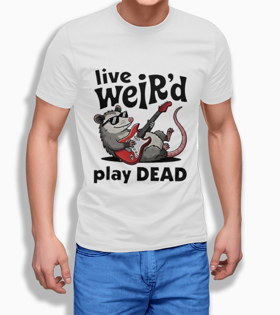 Live Weird Play Dead Opossum Electric Guitar T-Shirt
