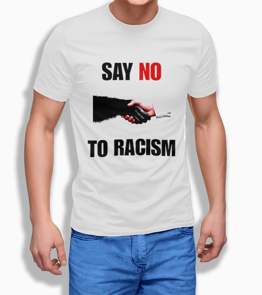 Say No To Racism Bigfoot Human Handshake Equality Message T-Shirt