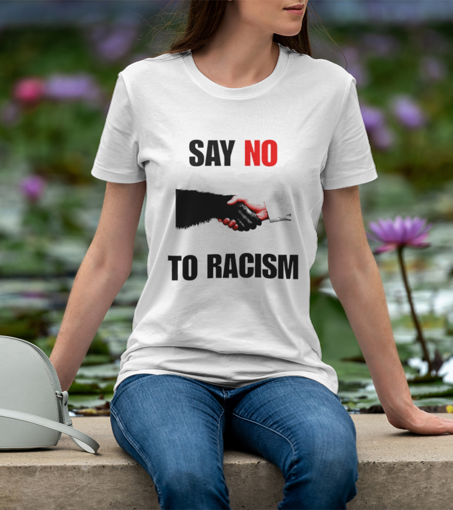 Say No To Racism Bigfoot Human Handshake Equality Message T-Shirt