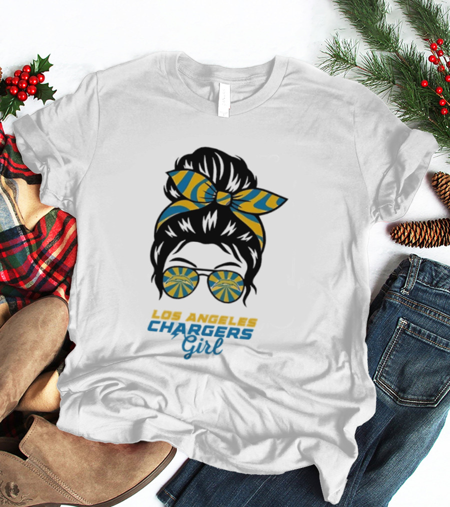 Messy Bun Glasses Los Angeles Chargers Girl T-Shirt