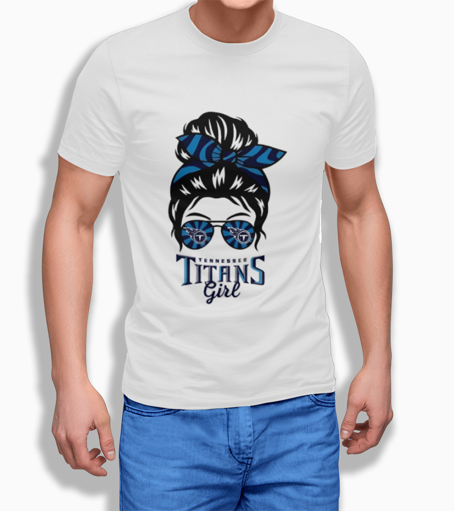 Tennessee Titans Girl Messy Bun Glasses Bow T-Shirt