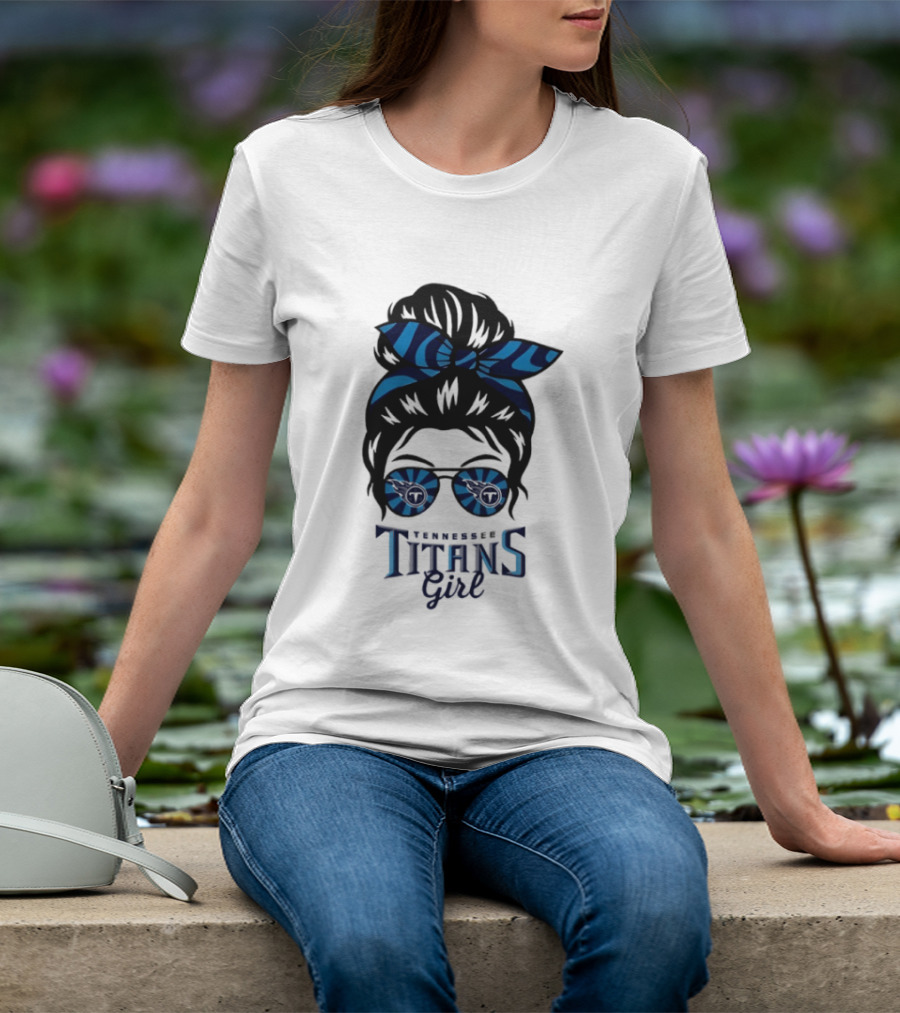 Tennessee Titans Girl Messy Bun Glasses Bow T-Shirt