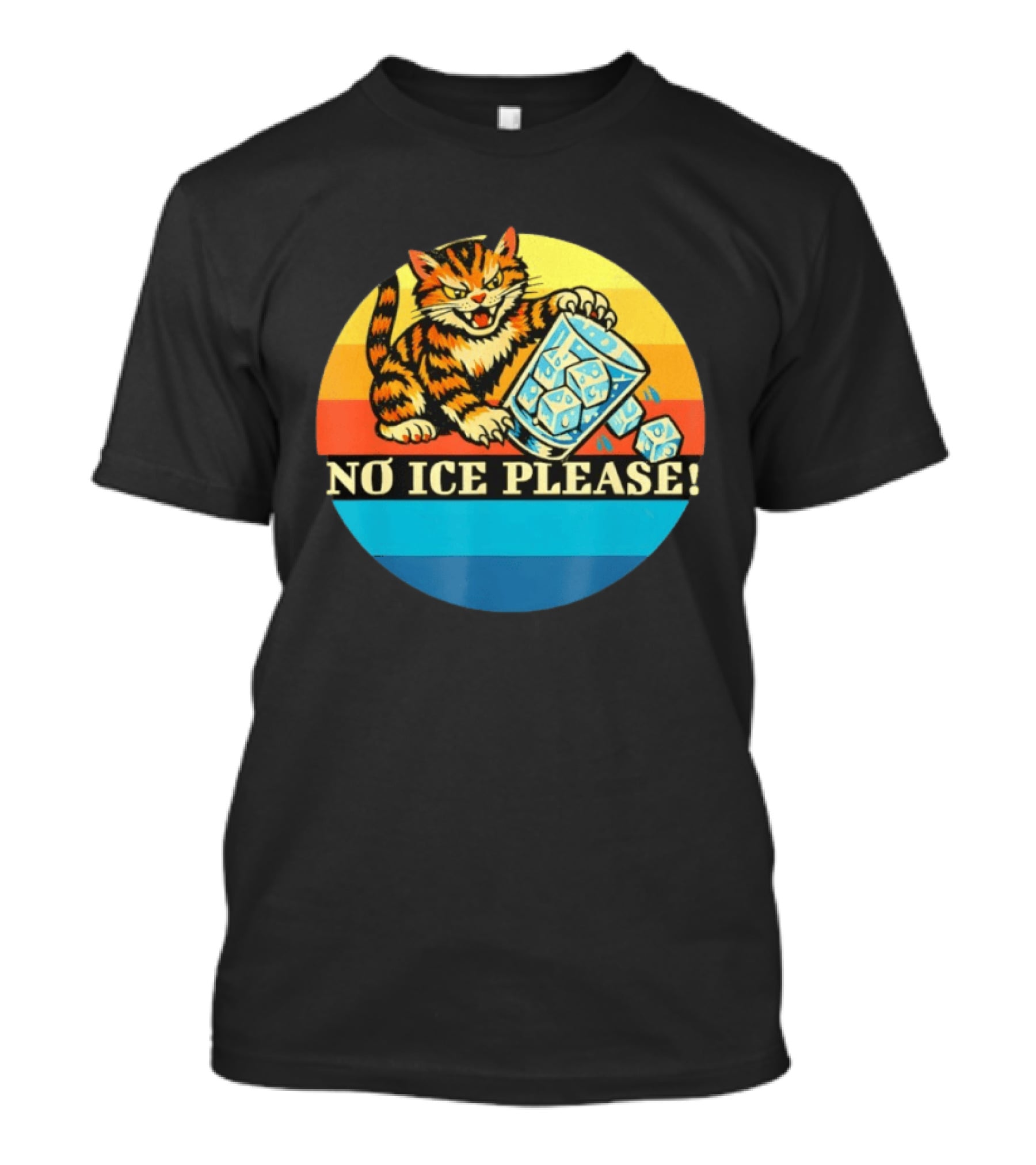 No Ice Please Cat Cartoon Rainbow Stripes T-Shirt
