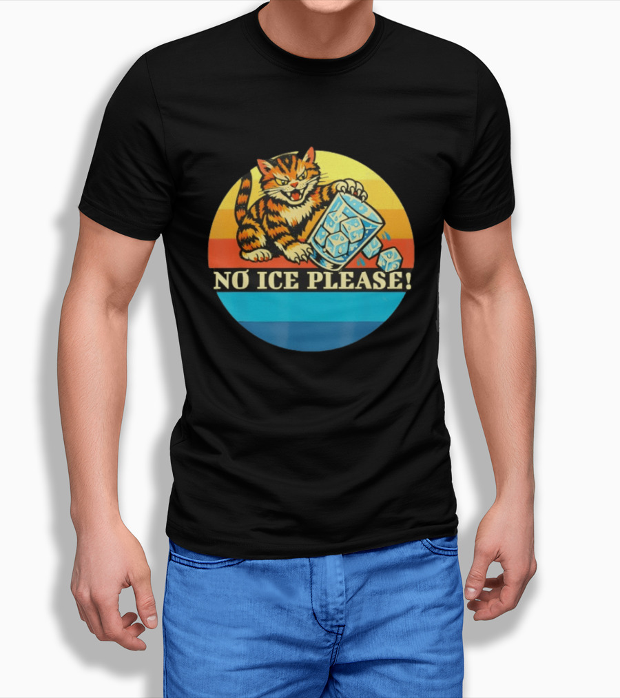 No Ice Please Cat Cartoon Rainbow Stripes T-Shirt