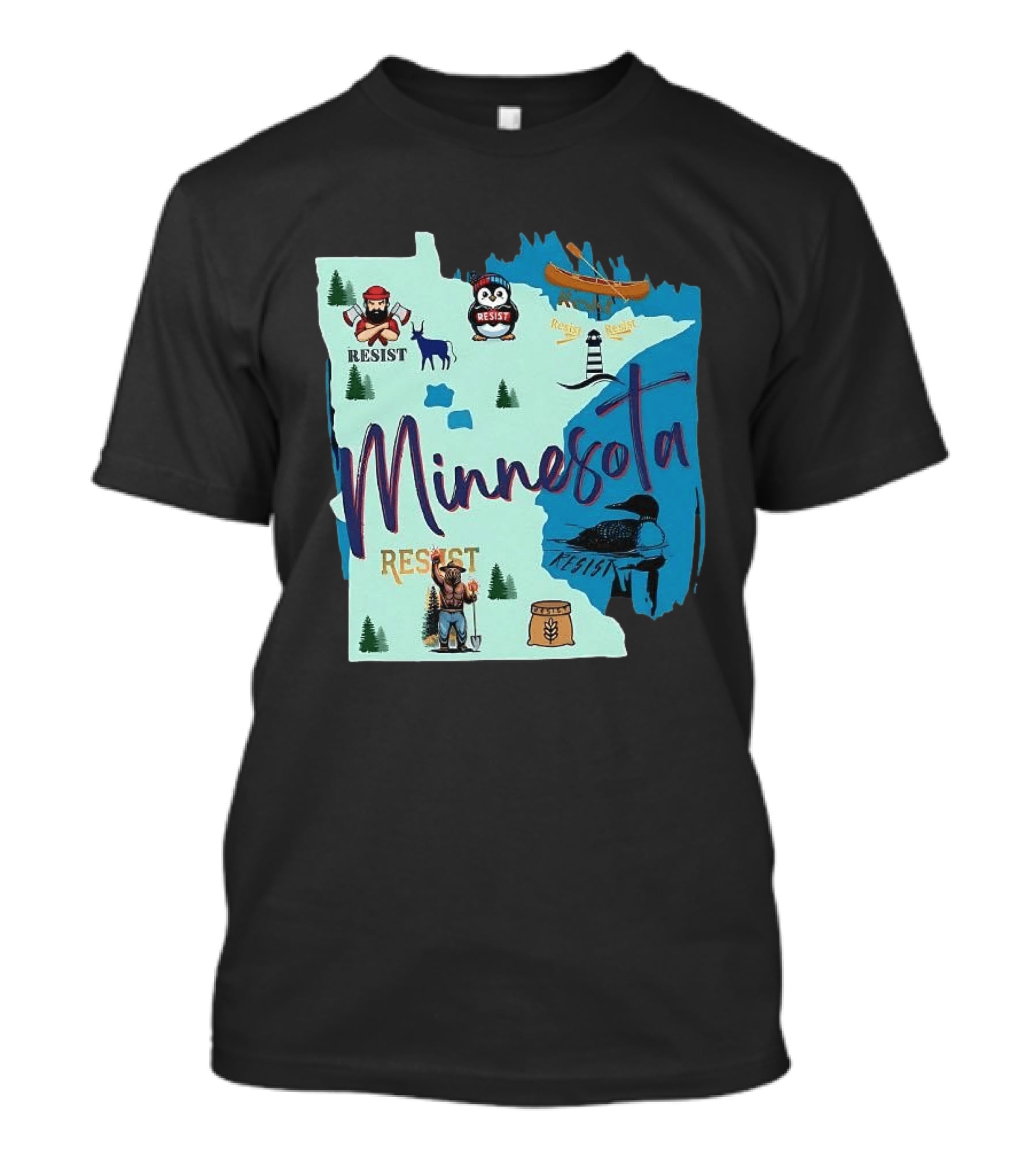Minnesota Resist Lumberjack Penguin Canoe Loon Lighthouse Deer T-Shirt