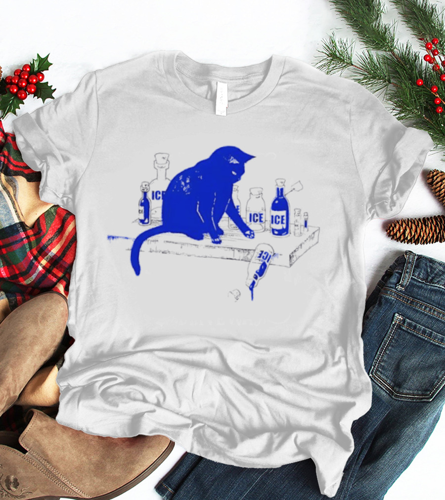 Cat Surrounded By Ice Bottles On A Table T-Shirt
