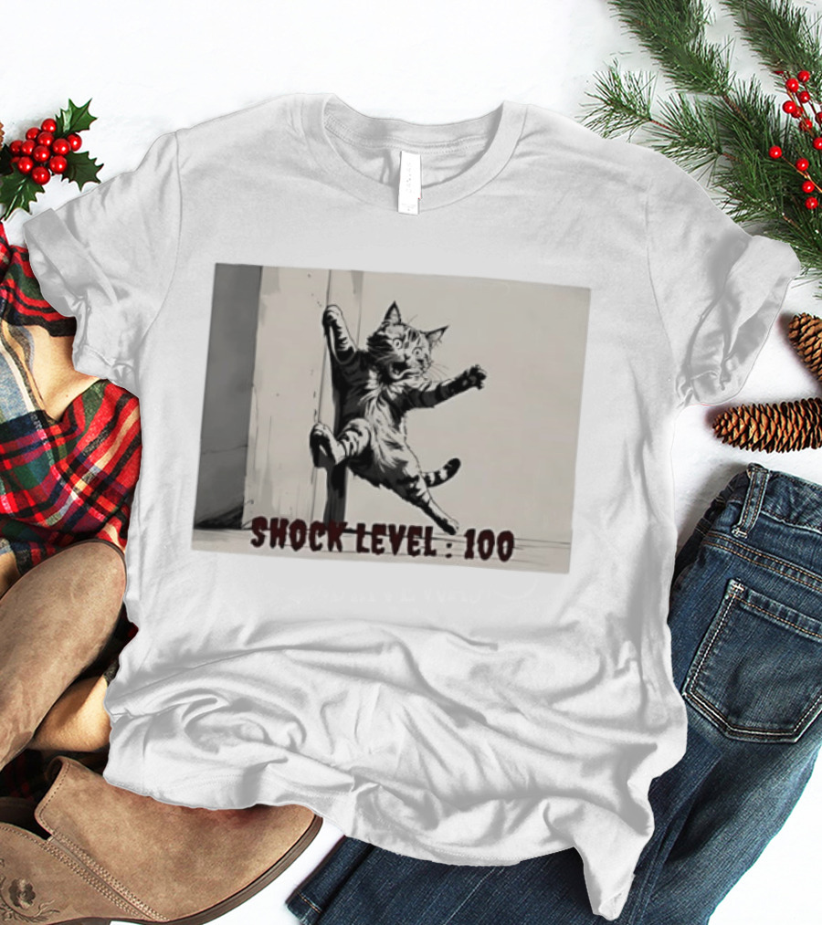 Shocked Cat Shock Level 100 Feline Expression T-Shirt