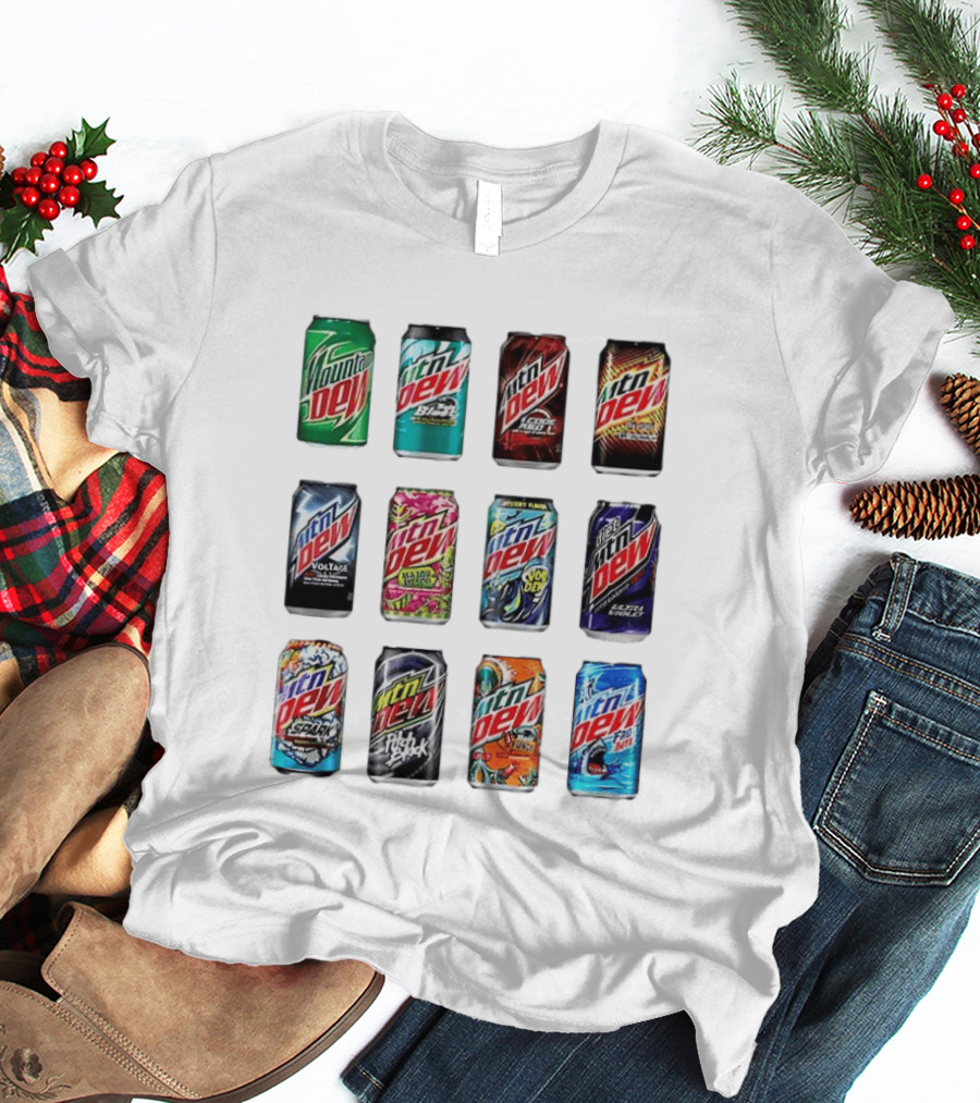 Mountain Dew Soda Flavors Black Label Code Red Voltage Spark Typhoon Pitch Black Baja Blast T-Shirt