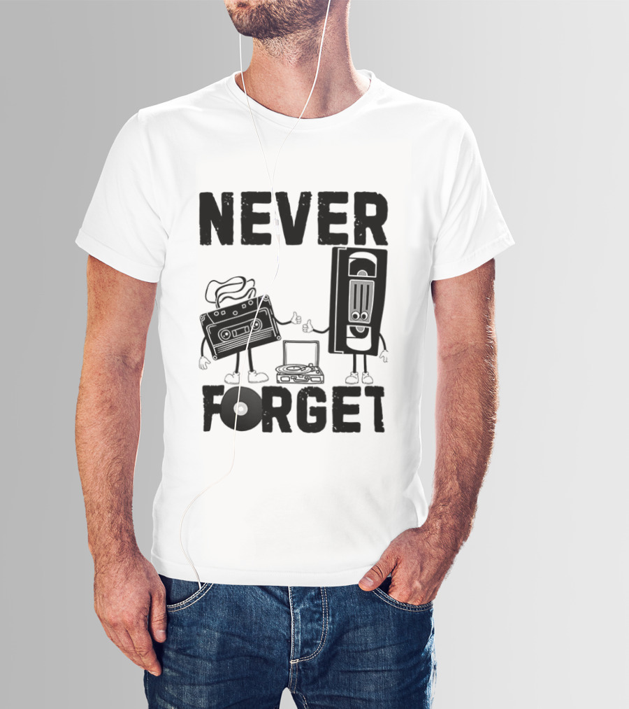 Never Forget Cassette VHS Floppy Nostalgia Music Media T-Shirt