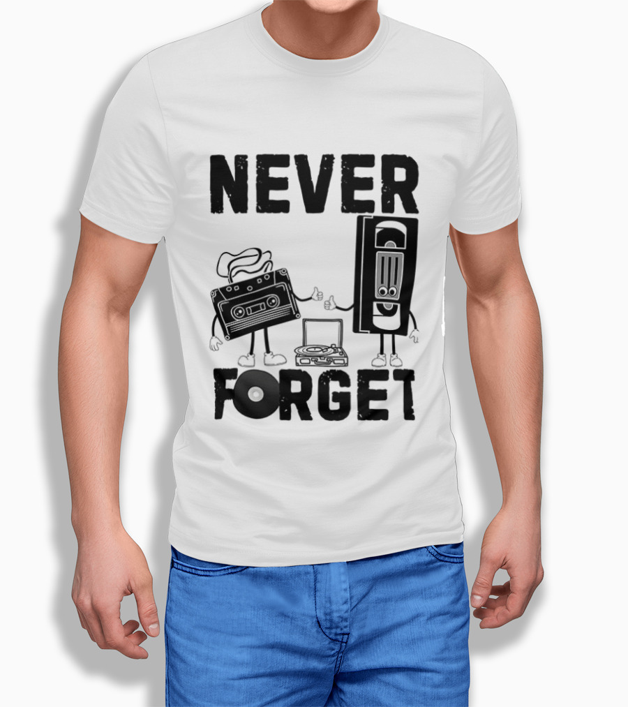Never Forget Cassette VHS Floppy Nostalgia Music Media T-Shirt