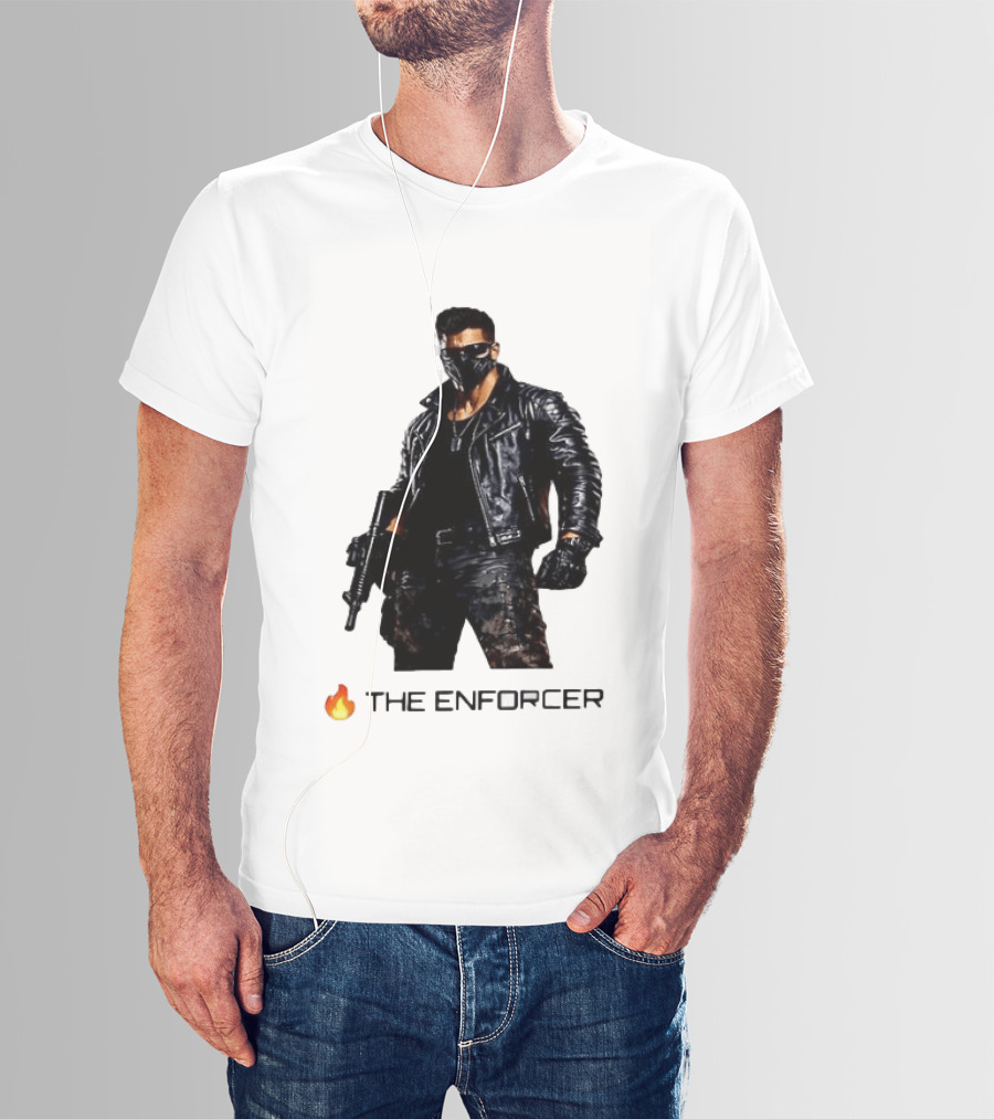 The Enforcer Leather Jacket Warrior With Mask And Fire T-Shirt
