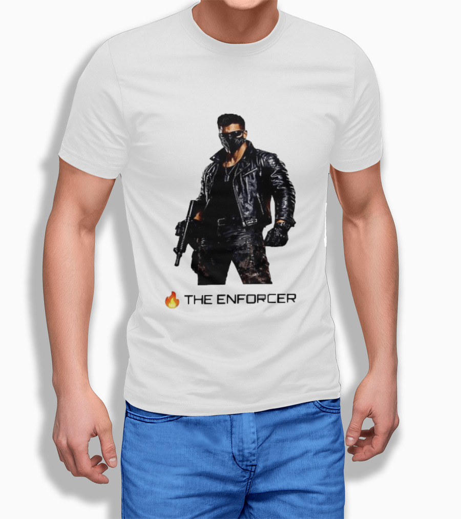 The Enforcer Leather Jacket Warrior With Mask And Fire T-Shirt