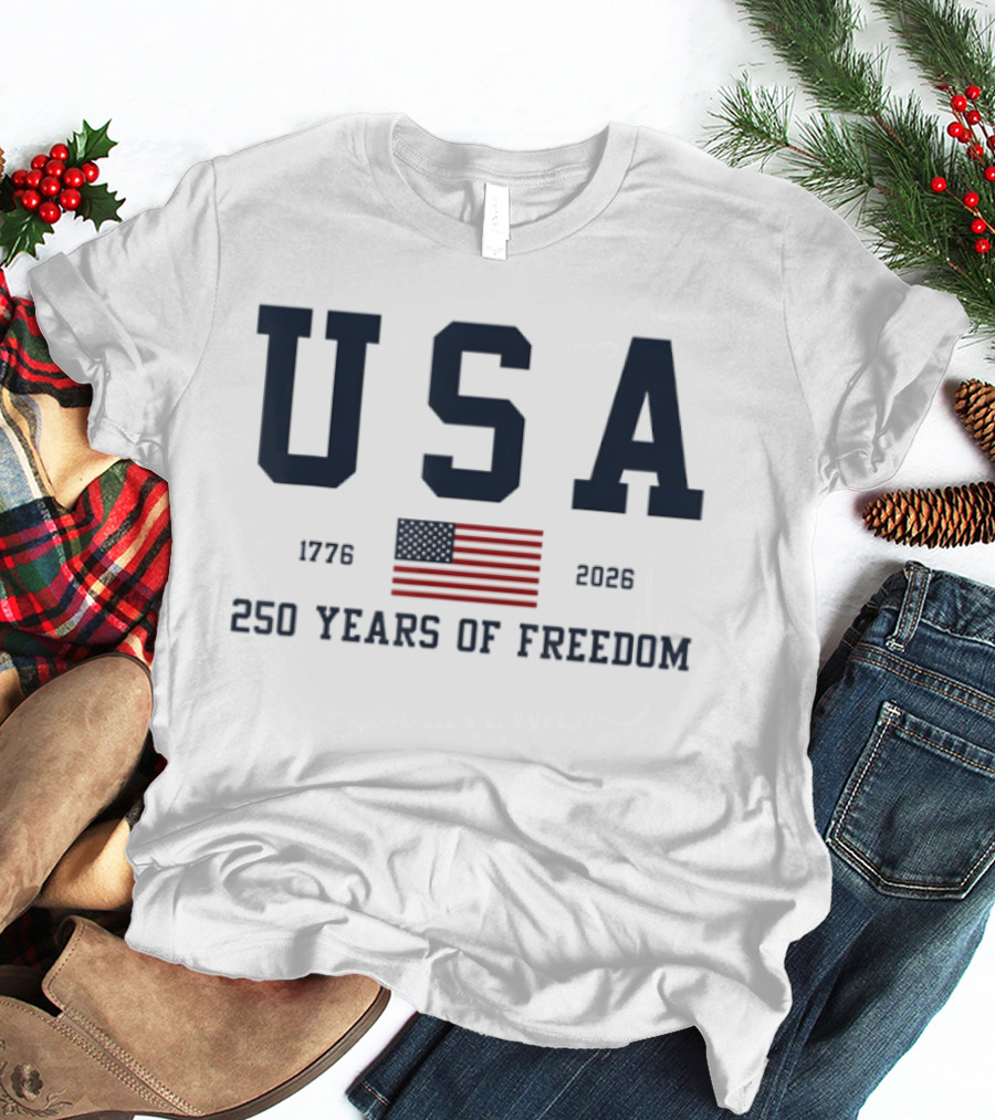 USA 250 Years Of Freedom 1776 2026 American Flag Celebration T-Shirt