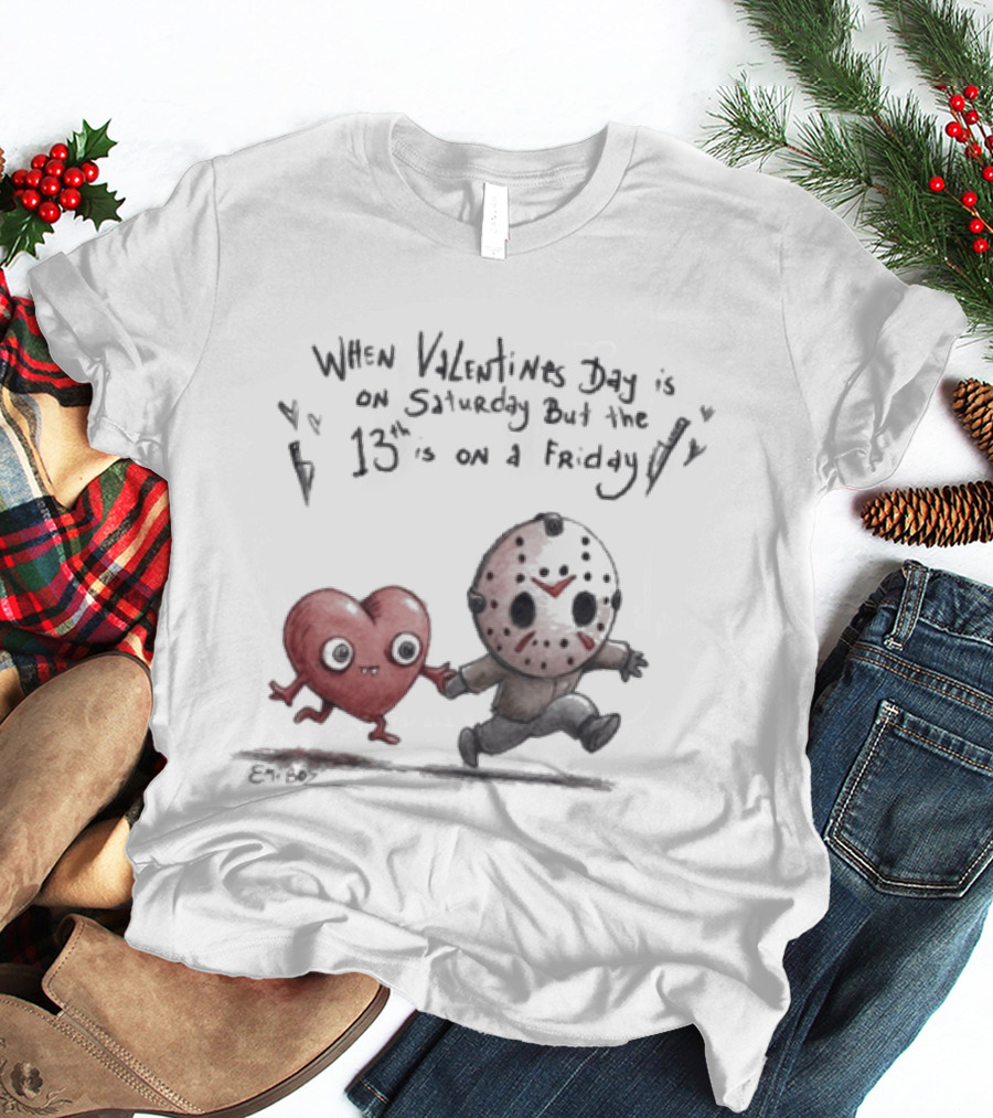 When Valentines Day Is On Saturday And The 13th Is On Friday Cartoon Heart And Masked T-Shirt
