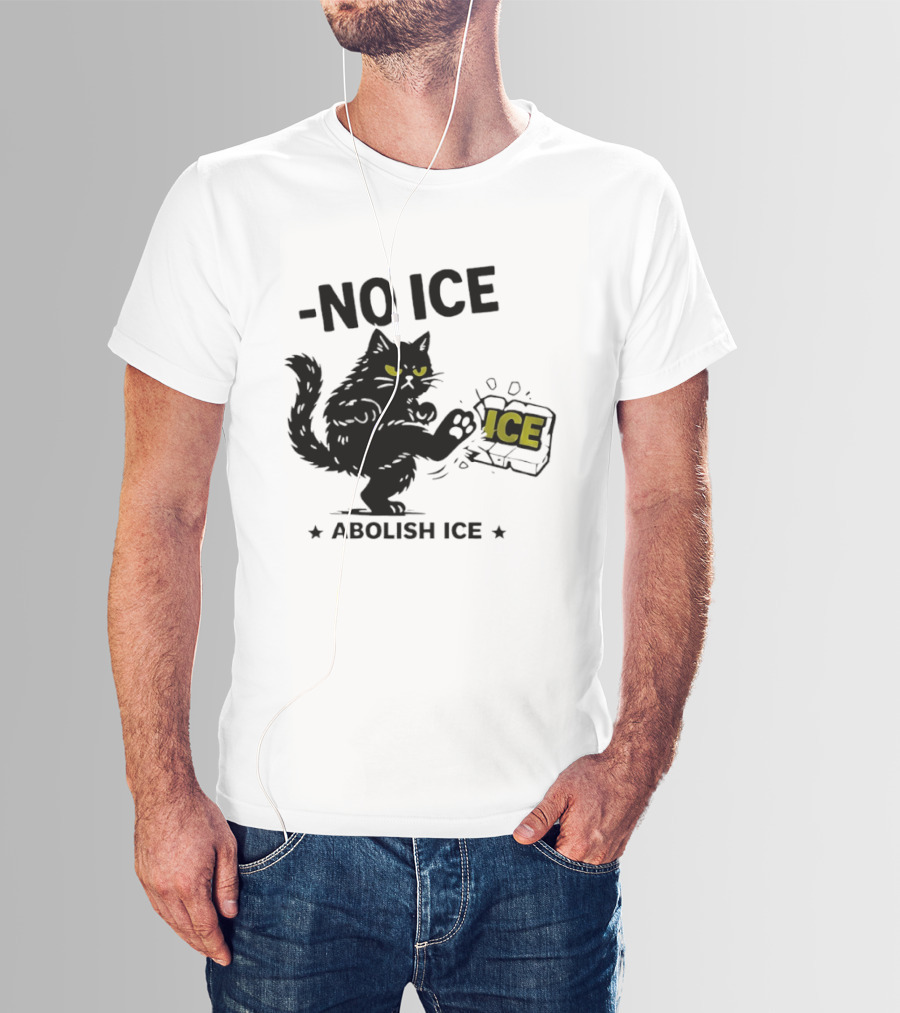 Black Cat No Ice Abolish ICE T-Shirt
