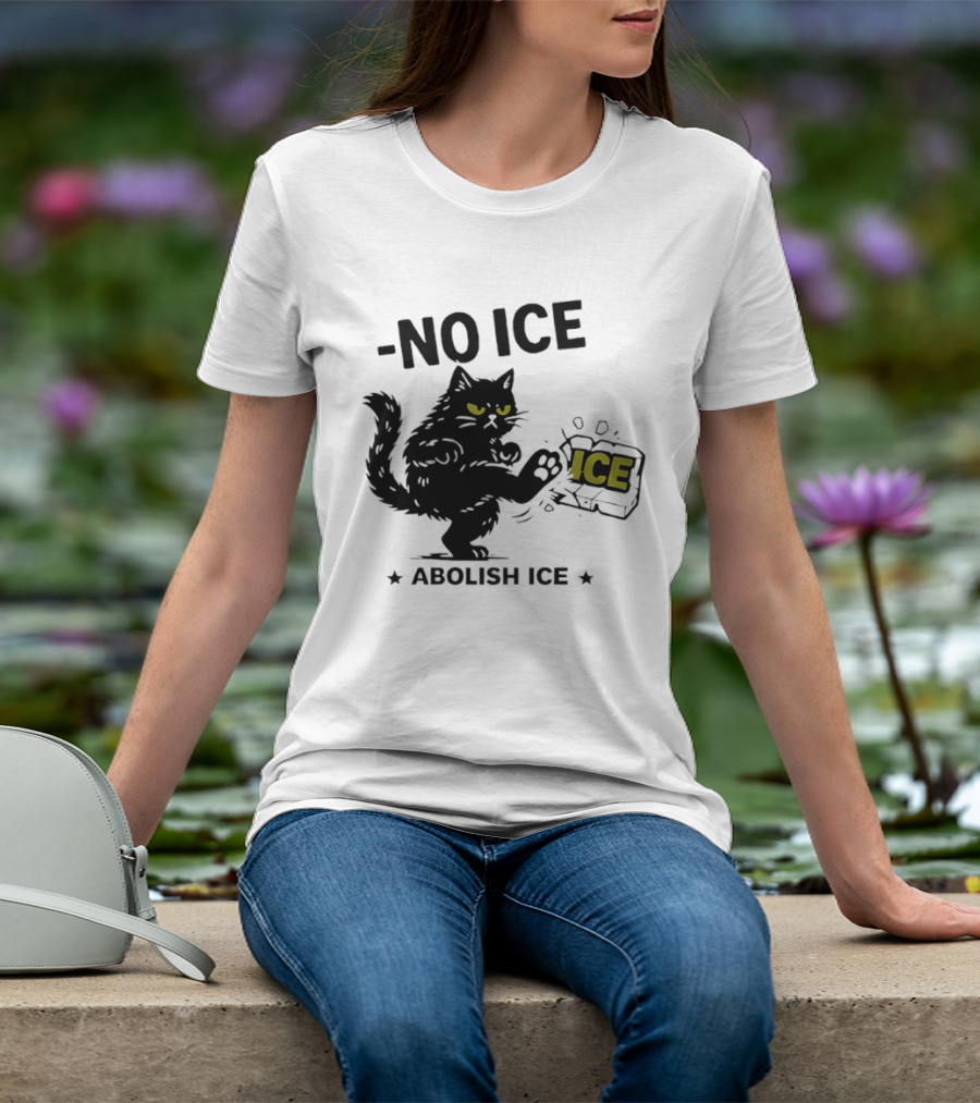 Black Cat No Ice Abolish ICE T-Shirt