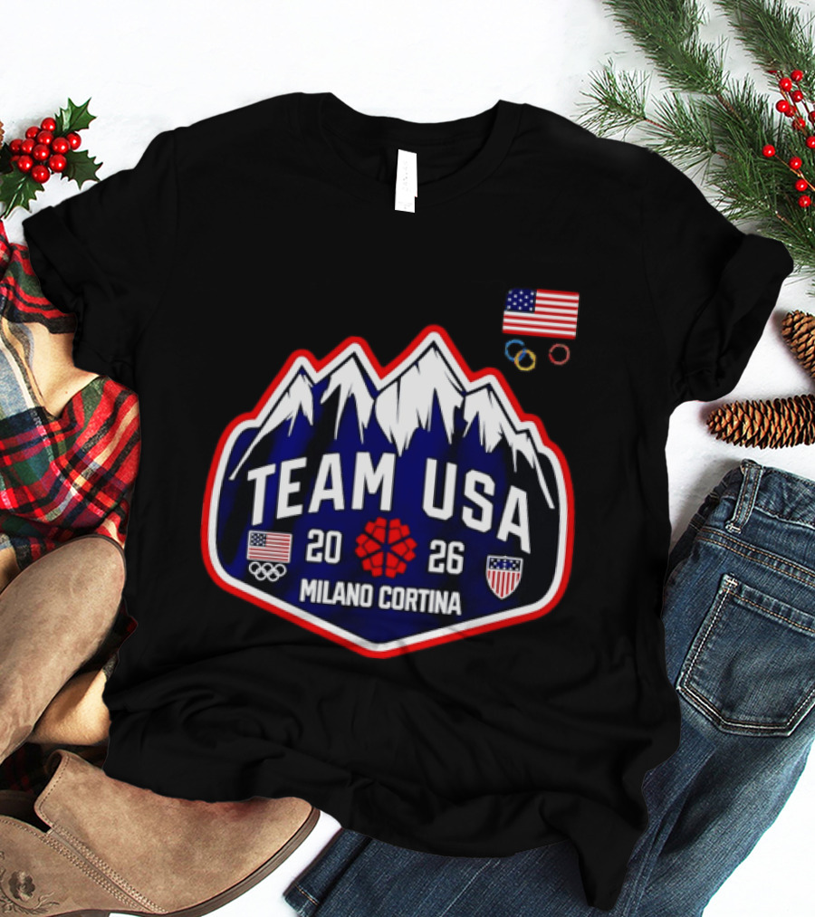 Team Usa 2026 Milano Cortina Olympics American Flag Mountain T-Shirt