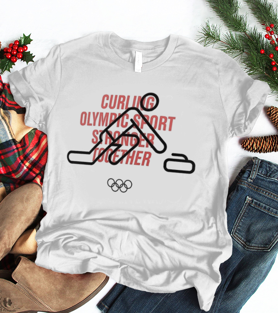Curling Olympic Sport Stronger Together Iconic Rings T-Shirt