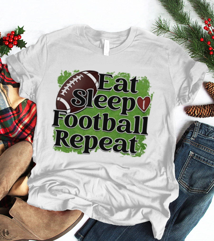 Eat Sleep Football Repeat Heart Football T-Shirt