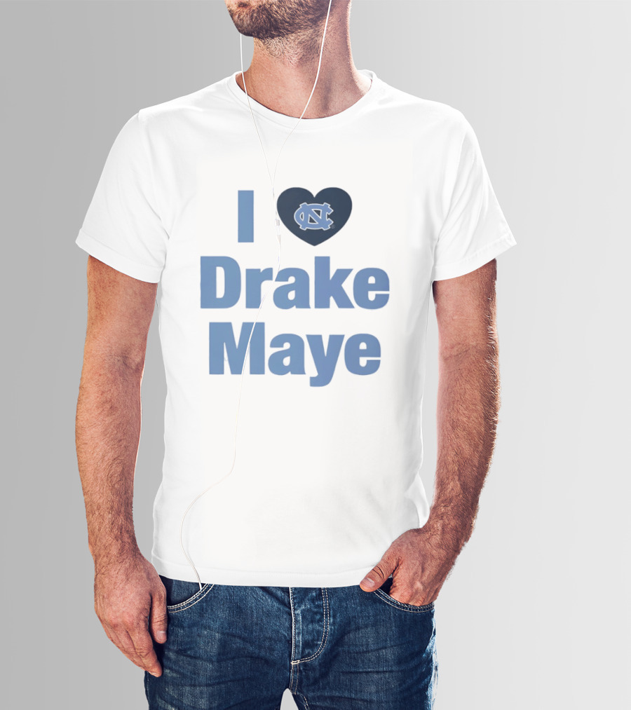 I Love Drake Maye UNC Tar Heels Football Heart T-Shirt