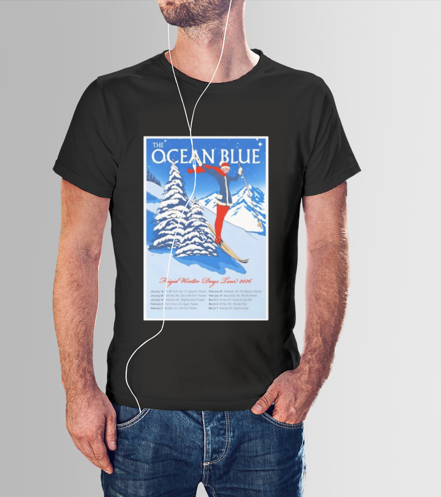 The Ocean Blue Frigid Winter Days Tour 2026 With Skiing Santa And Show Dates T-Shirt