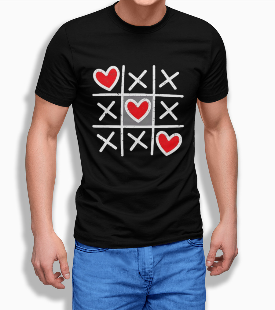 Tic Tac Toe XO Hearts Love Valentine Day Red Heart Crosses T-Shirt