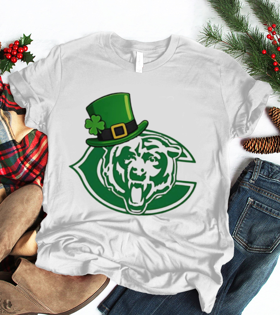 Chicago Bears St Patrick's Day Green Logo With Irish Hat T-Shirt