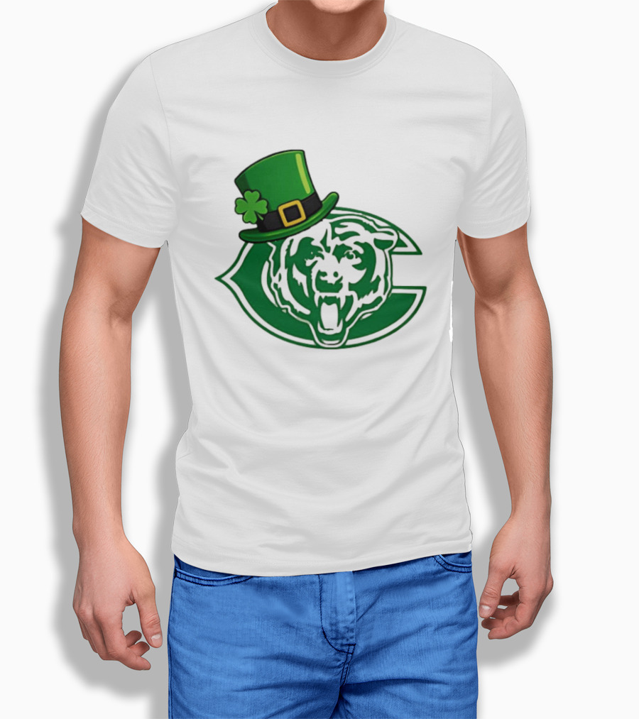 Chicago Bears St Patrick's Day Green Logo With Irish Hat T-Shirt