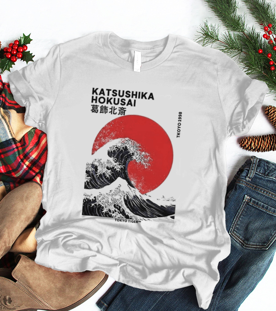 Katsushika Hokusai The Great Wave And Red Sun Japanese Ukiyo E T-Shirt