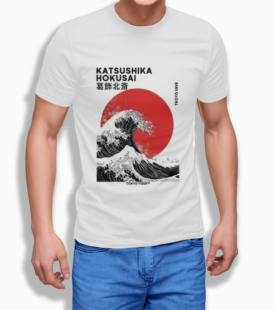 Katsushika Hokusai The Great Wave And Red Sun Japanese Ukiyo E T-Shirt