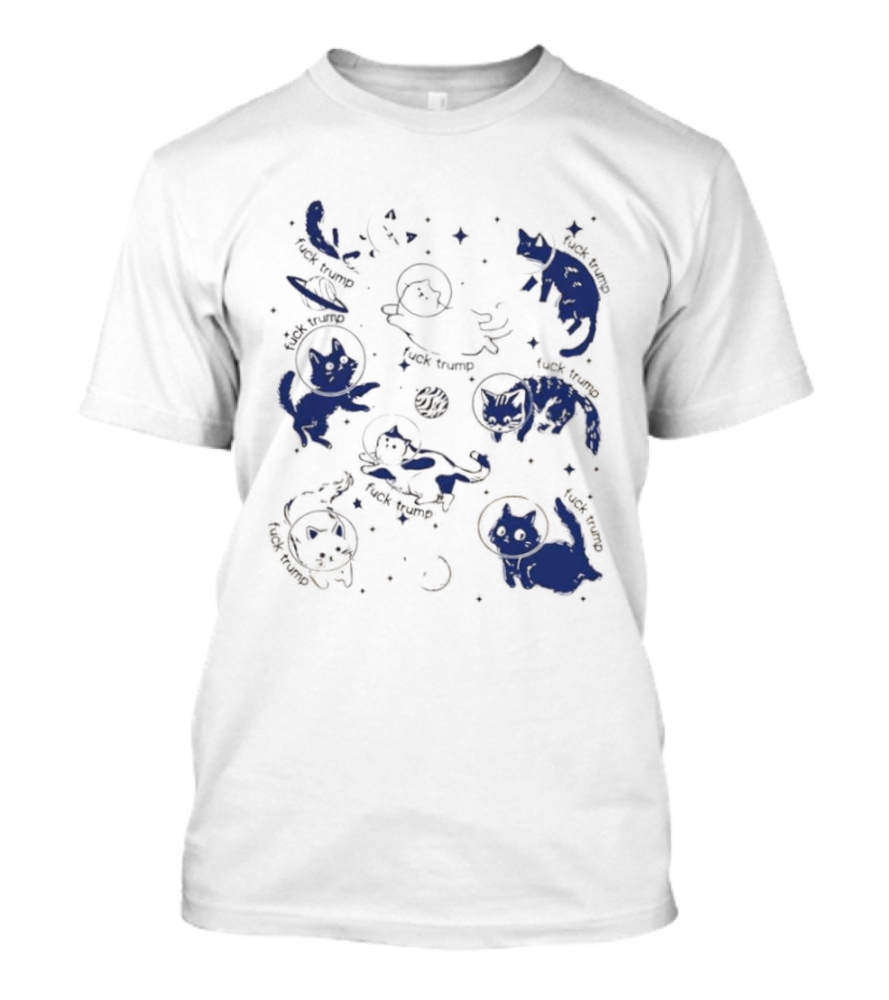 Subtle FDT Cats In Space Stars Orbit And Floating Shapes T-Shirt