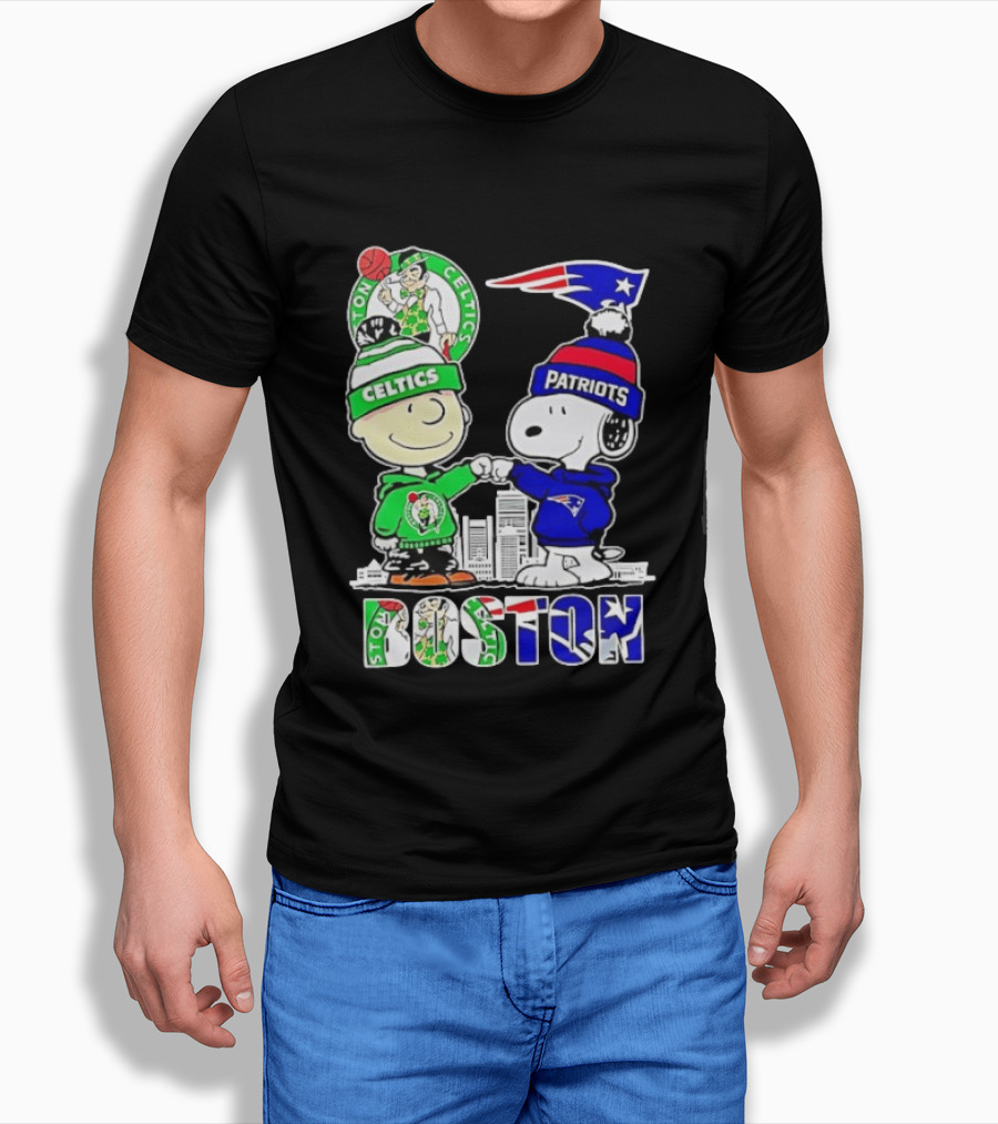 Charlie Brown Snoopy Celtics Patriots Boston Fist Bump T-Shirt
