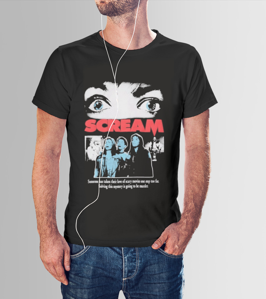Scream Someone Has Taken Their Love Of Scary Movies One Step Too Far Solving This Mystery Is Going To Be Murder Eyes Faces T-Shirt