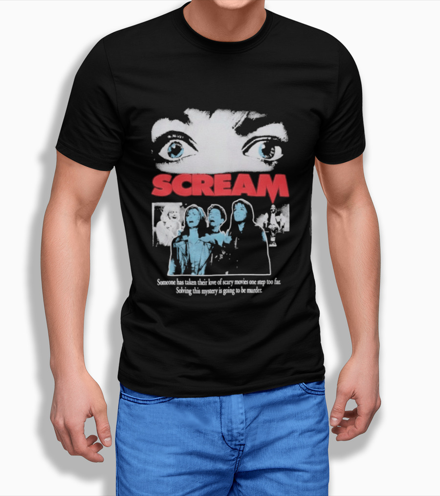 Scream Someone Has Taken Their Love Of Scary Movies One Step Too Far Solving This Mystery Is Going To Be Murder Eyes Faces T-Shirt
