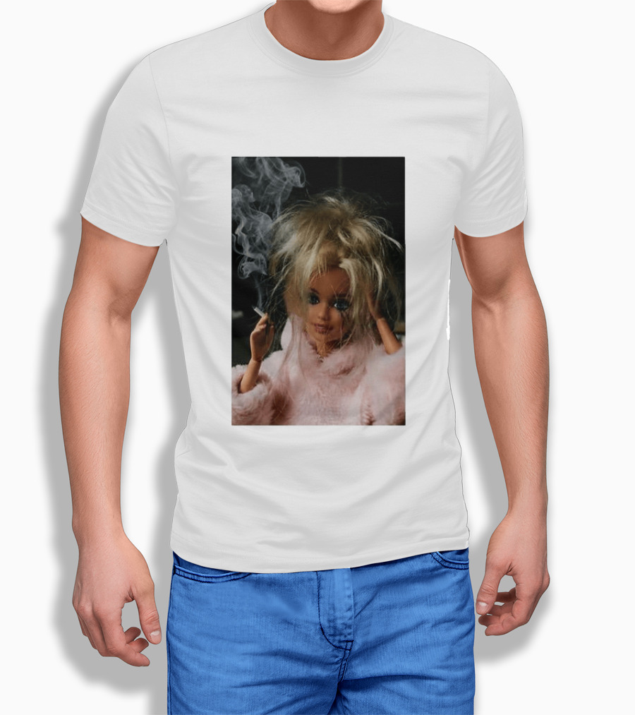 Cigarette Smoking Barbie Doll In Pink Fur Coat T-Shirt