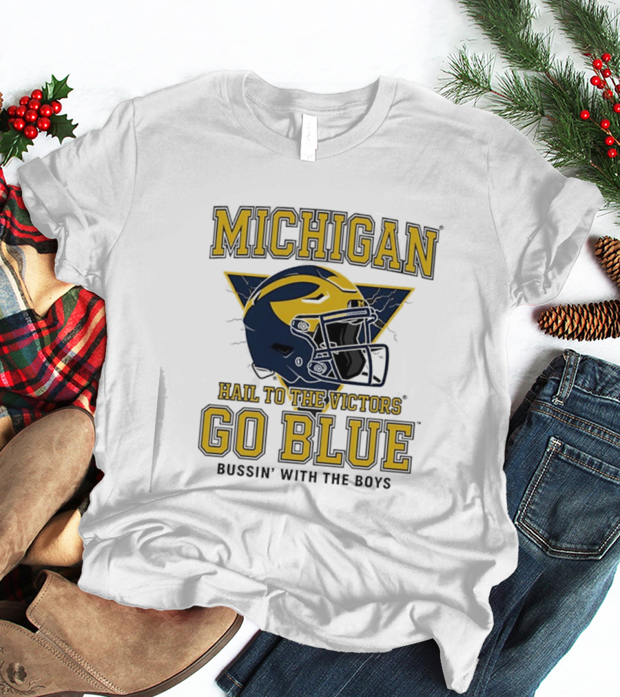 Michigan Hail To The Victors Go Blue Bussin' With The Boys Helmet T-Shirt